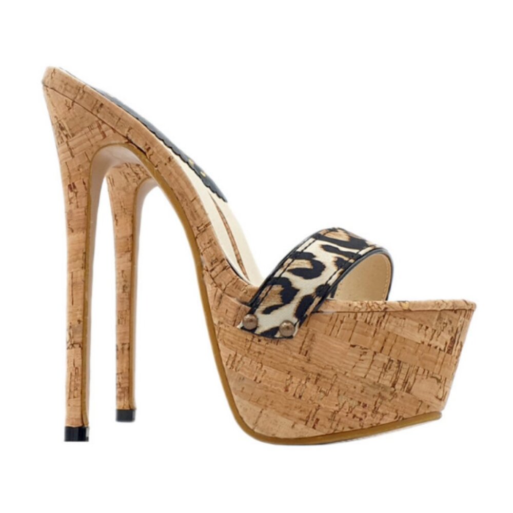 Leopard Print Cork High Heels. 6 INCH STILETTO HEEL - Picture 3 of 4